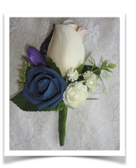 teal & ivory buttonhole, silk flower buttonhole